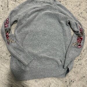 Gray Floral Embroidered Women's Sweater